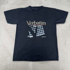 Vintage Verbatim Mens Large Black Preowned Tech Promo T-Shirt Flaws Stains